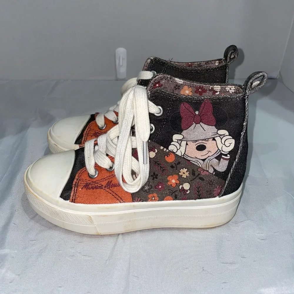 Disney Minnie Mouse Kids High Top Sneakers Floral Patchwork Platform Shoes Sz 13